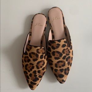 Leopard Calf Hair Point Toe Mules